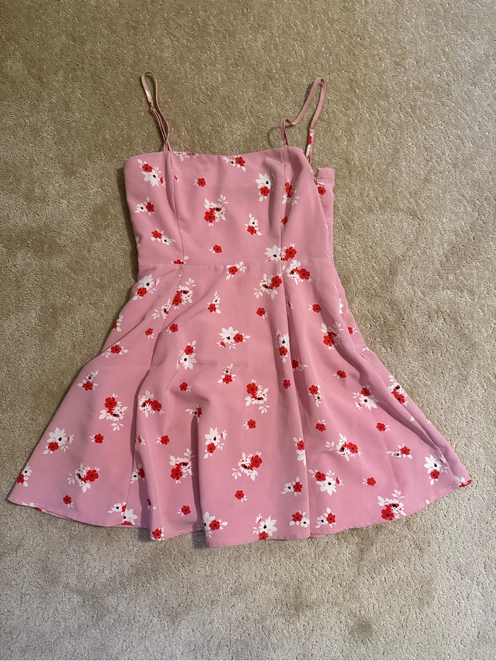Lulu's Pink Floral Spaghetti-Strap Dress